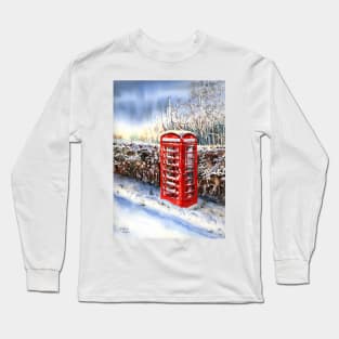 Red telephone box in the snow Long Sleeve T-Shirt